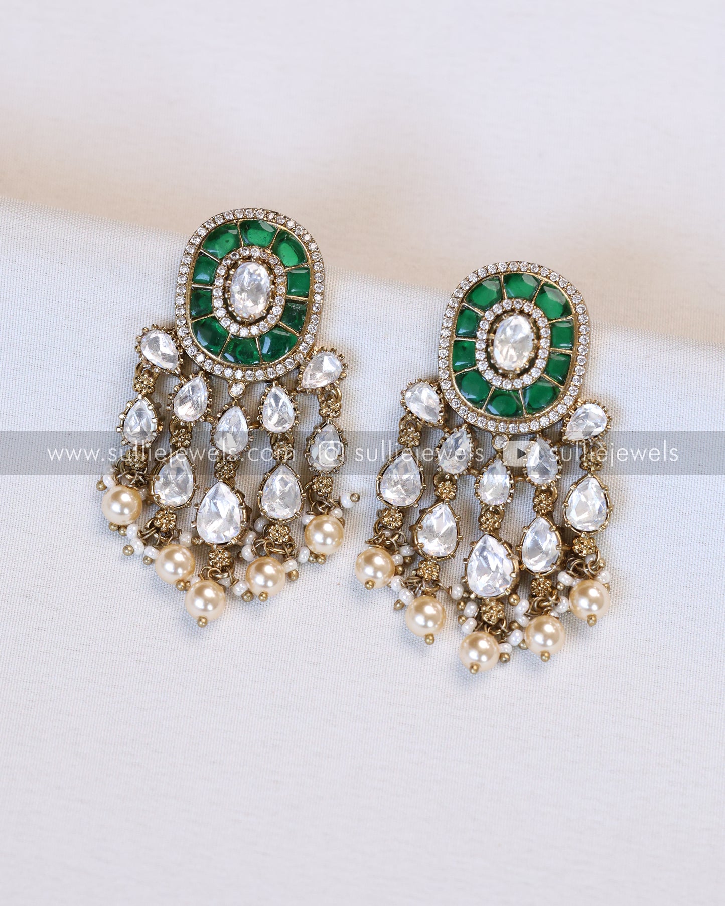 Victorian Premium Polki Earring - Emerald
