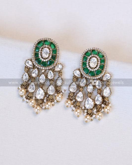 Victorian Premium Polki Earring - Emerald