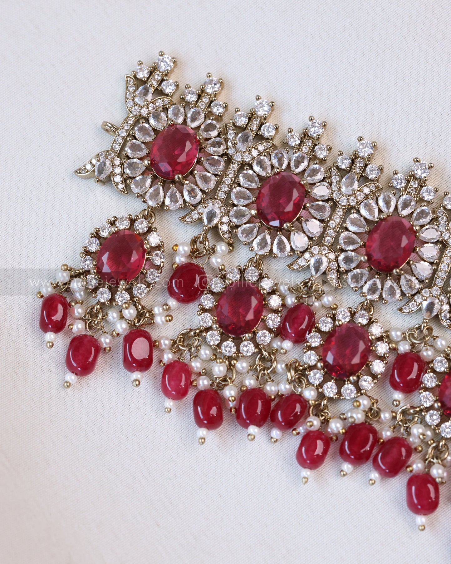 2102 - Premium Wine Red Heavy Choker with Earrings