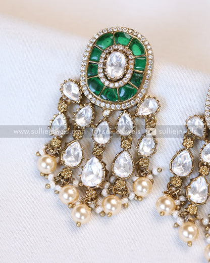 Victorian Premium Polki Earring - Emerald