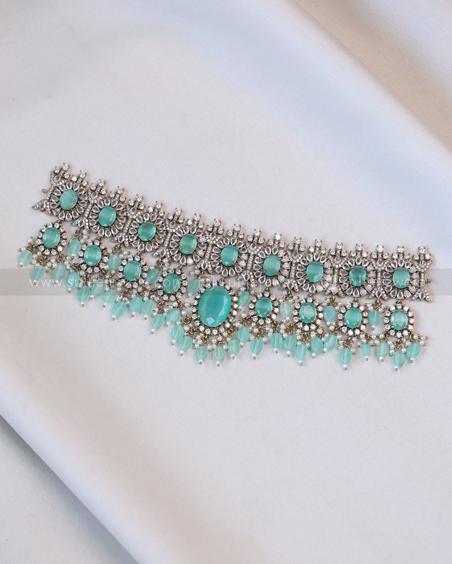 2103 - Premium Pastel Green Heavy Choker with Earrings