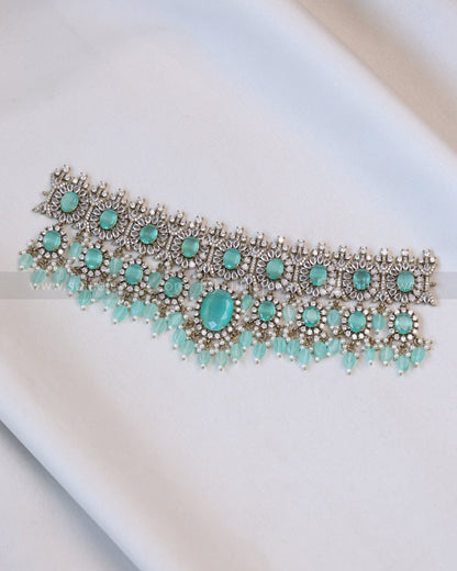 2103 - Premium Pastel Green Heavy Choker with Earrings
