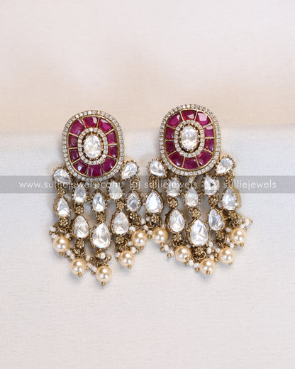 Victorian Premium Polki Earring - Ruby
