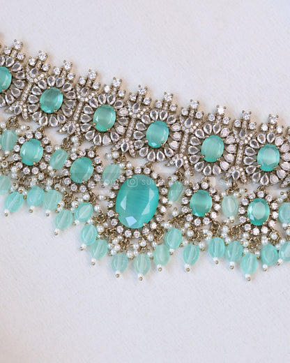 2103 - Premium Pastel Green Heavy Choker with Earrings