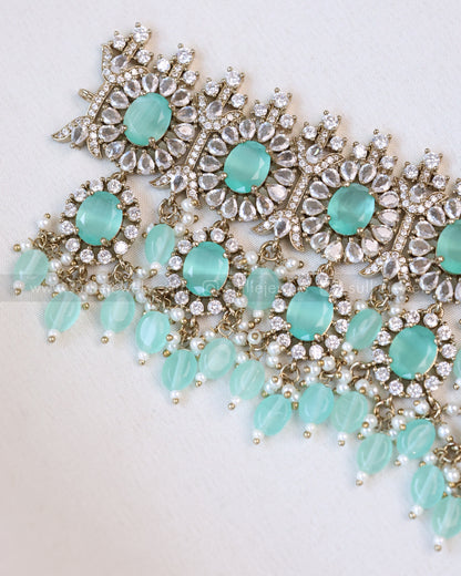 2103 - Premium Pastel Green Heavy Choker with Earrings