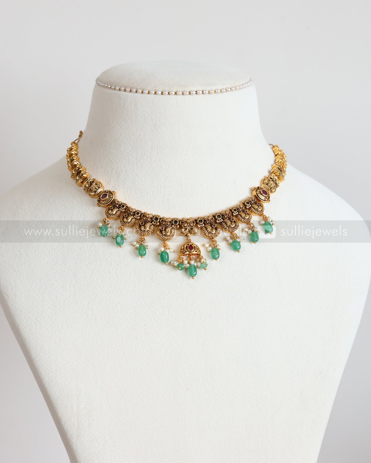 3912 - No Idol Peacock Mint Beads Necklace with Jhumka