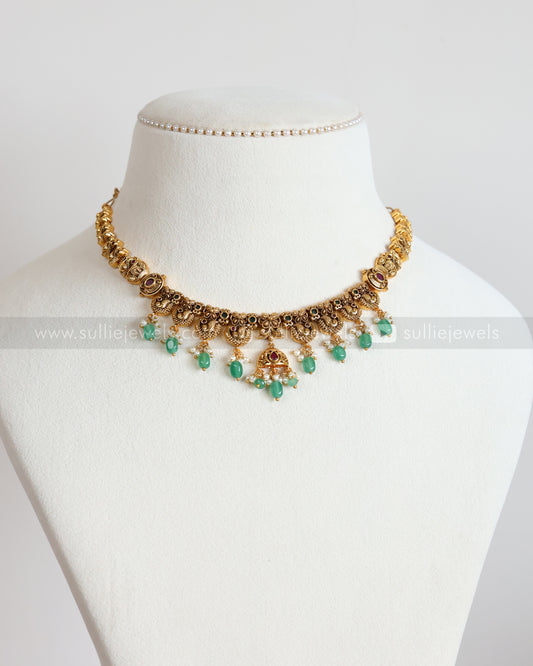 3912 - No Idol Peacock Mint Beads Necklace with Jhumka
