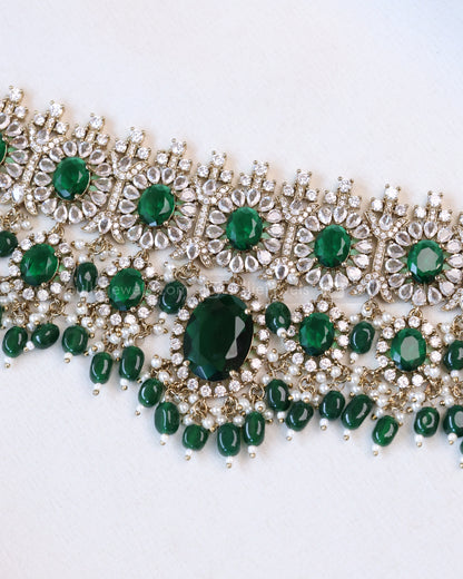 2104 - Premium Dark Green Heavy Choker with Earrings