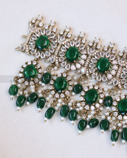2104 - Premium Dark Green Heavy Choker with Earrings