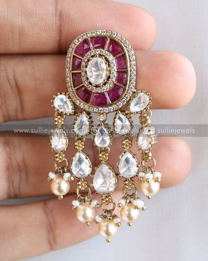 Victorian Premium Polki Earring - Ruby