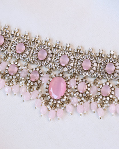 2101 - Premium Pastel Pink Heavy Choker with Earrings