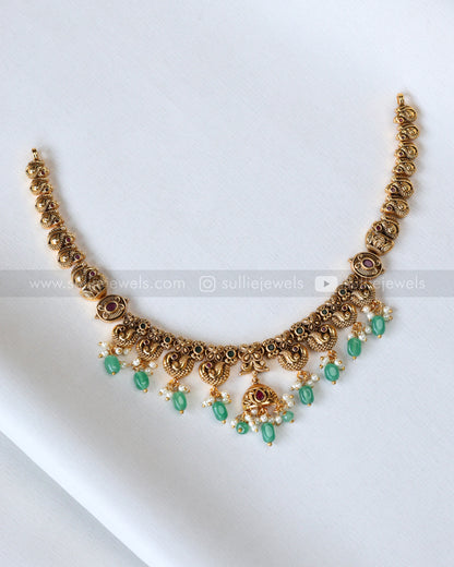 3912 - No Idol Peacock Mint Beads Necklace with Jhumka