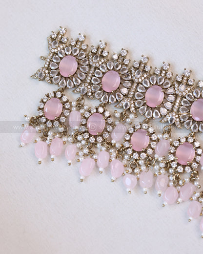 2101 - Premium Pastel Pink Heavy Choker with Earrings