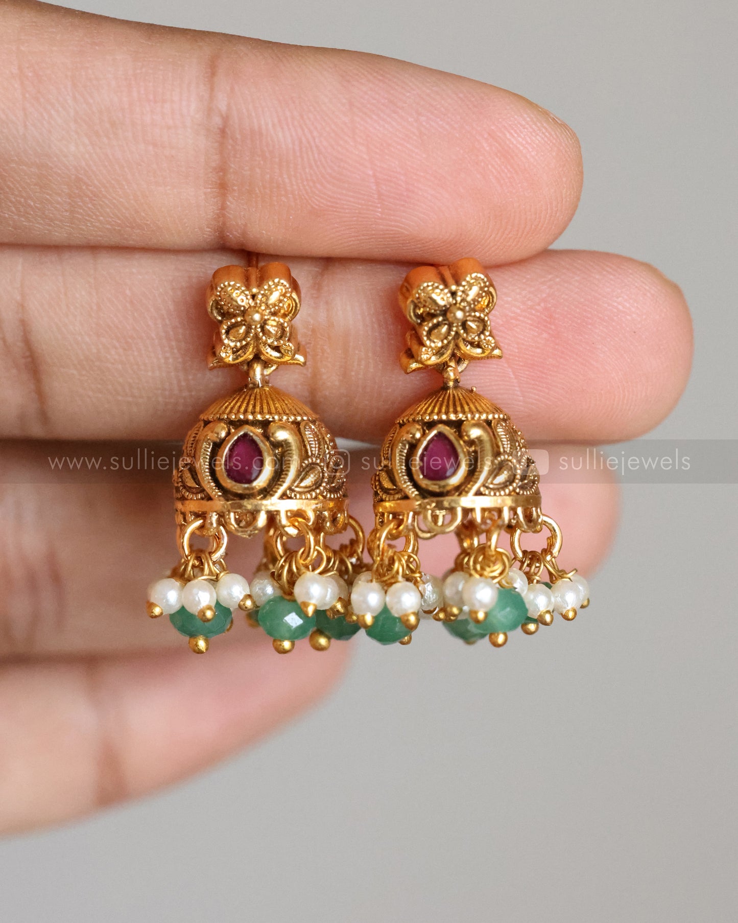 3912 - No Idol Peacock Mint Beads Necklace with Jhumka