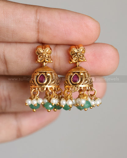 3912 - No Idol Peacock Mint Beads Necklace with Jhumka