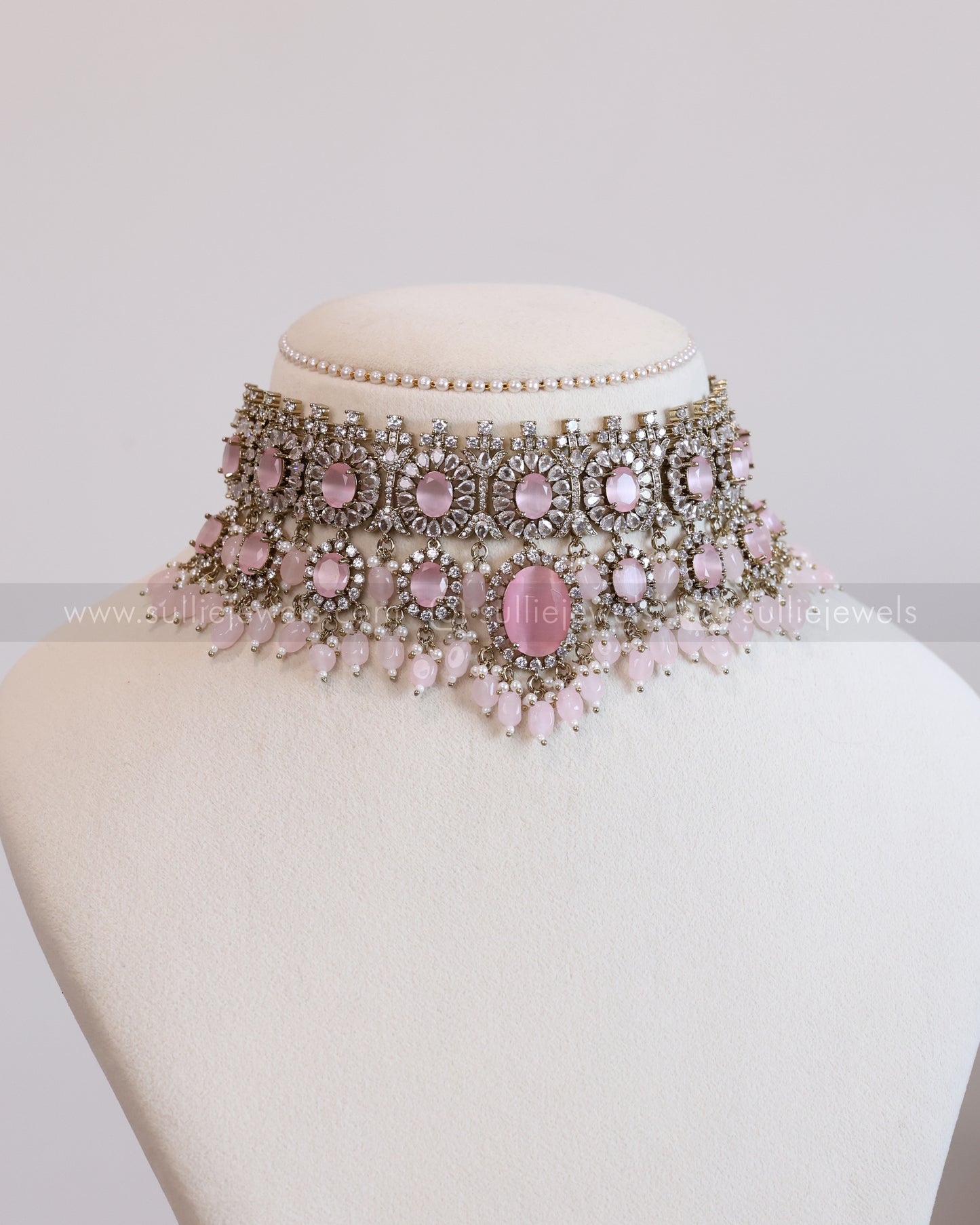 2101 - Premium Pastel Pink Heavy Choker with Earrings