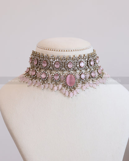 2101 - Premium Pastel Pink Heavy Choker with Earrings