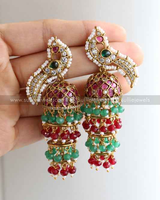 Peacock Premium Heavy Long Beads Earring