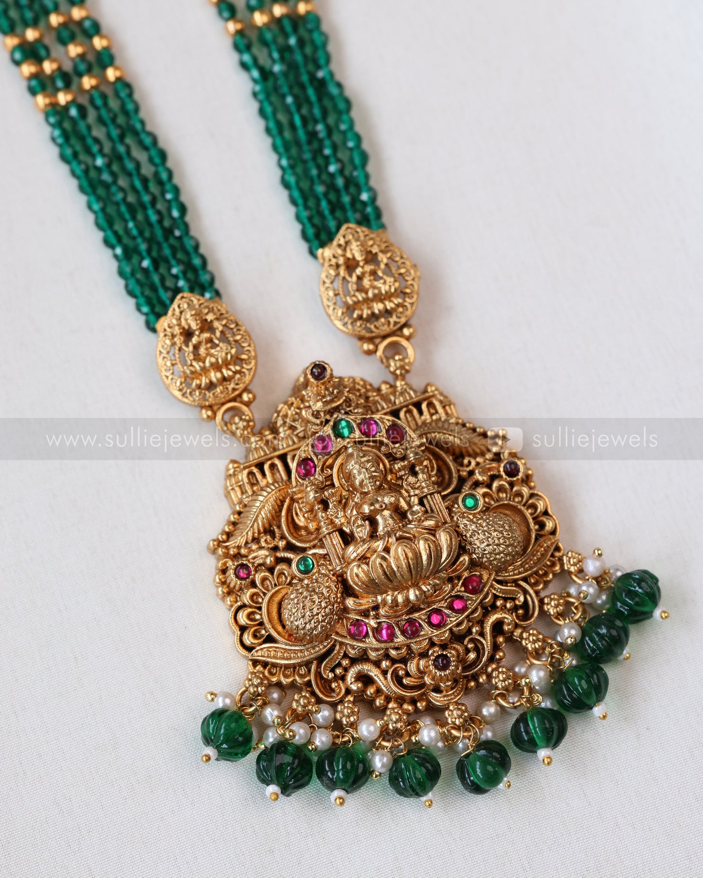 7162 - Sullie Basic - Goddess Pendant Green Haram with Jhumka