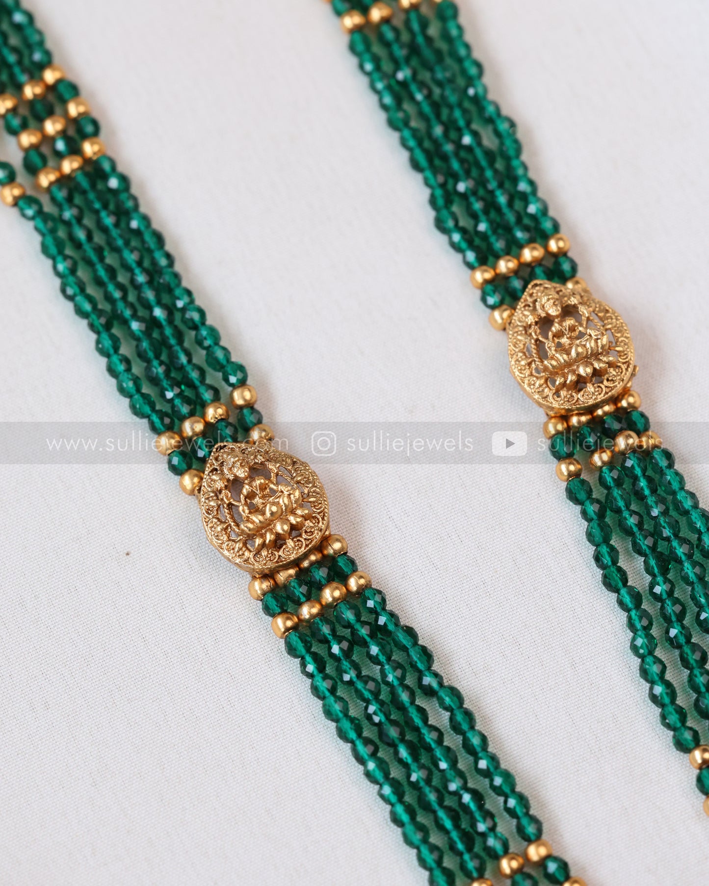 7162 - Sullie Basic - Goddess Pendant Green Haram with Jhumka