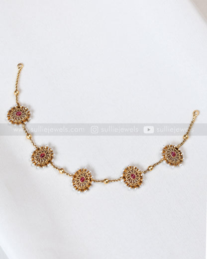 3860 - Sullie Basic - Red Minimal Gold Chakra Necklace with Stud