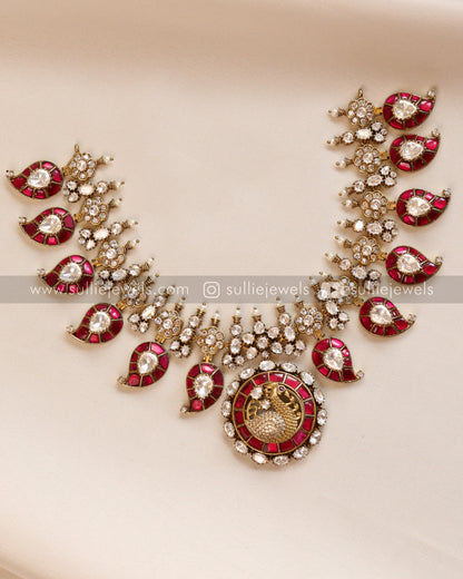 Moissanite Peacock Ruby Premium Necklace with Stud