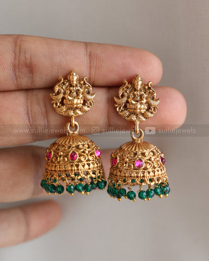 7162 - Sullie Basic - Goddess Pendant Green Haram with Jhumka