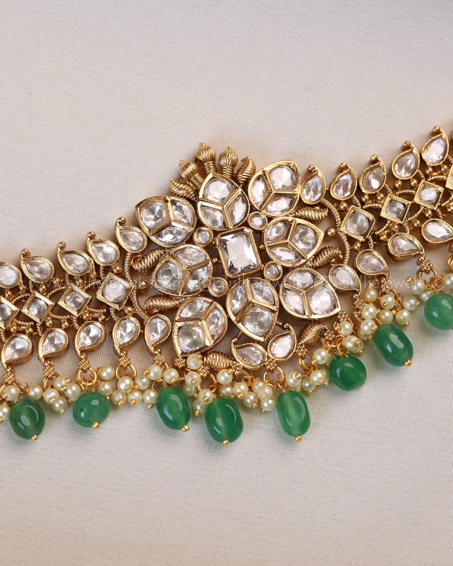 Premium White Stone Heavy Choker with Earring - Mint Beads