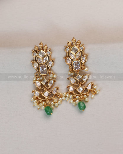 Premium White Stone Heavy Choker with Earring - Mint Beads