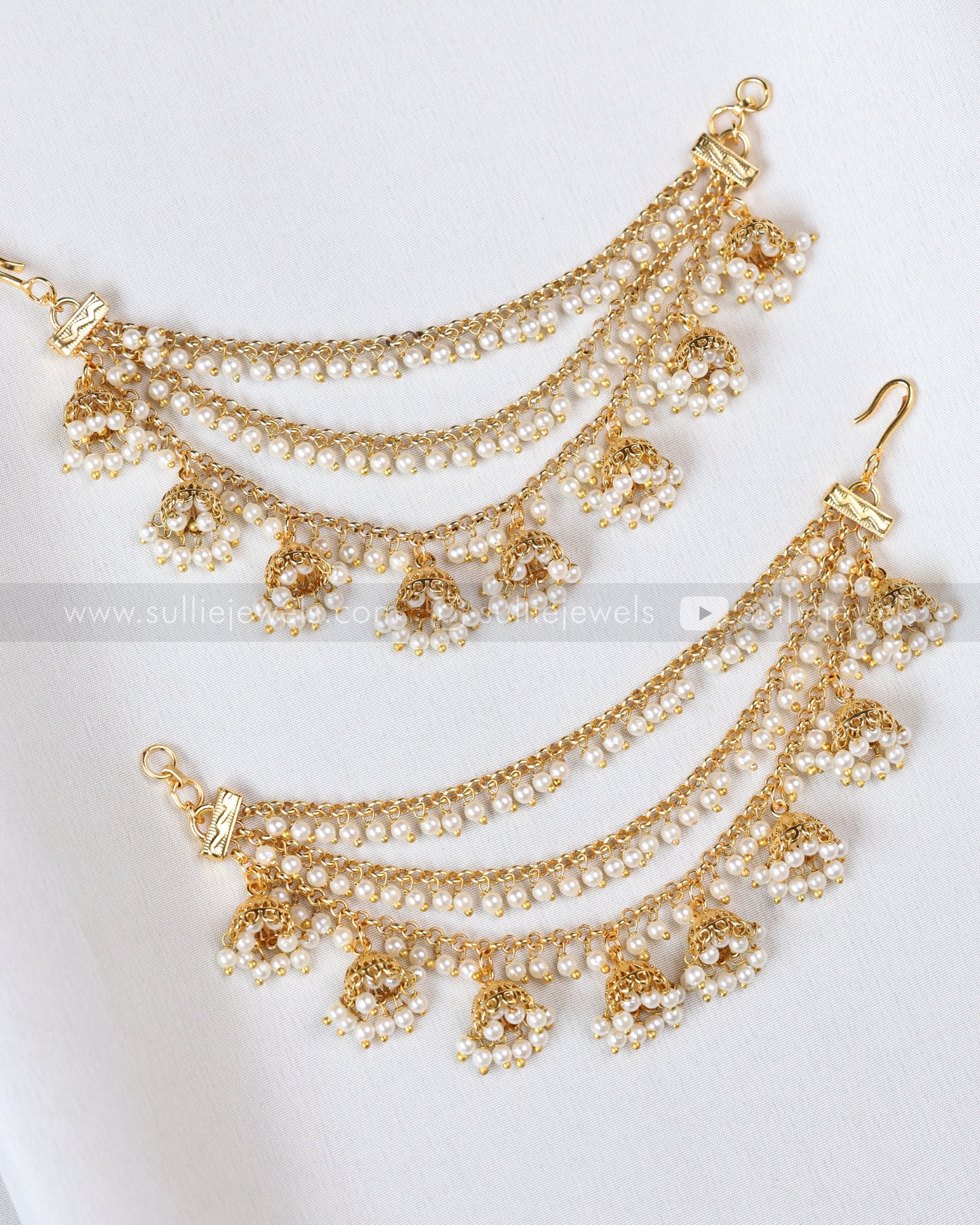 097 - Premium Three Layer Pearl Jhumka Ear Chain
