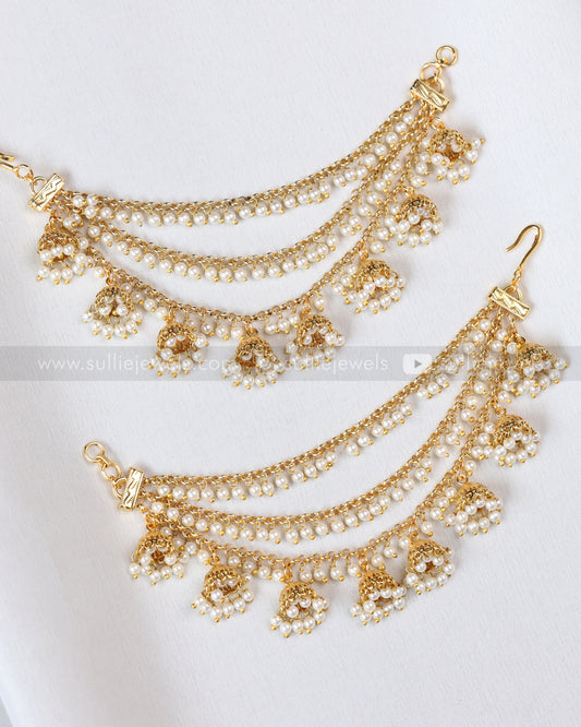 097 - Premium Three Layer Pearl Jhumka Ear Chain