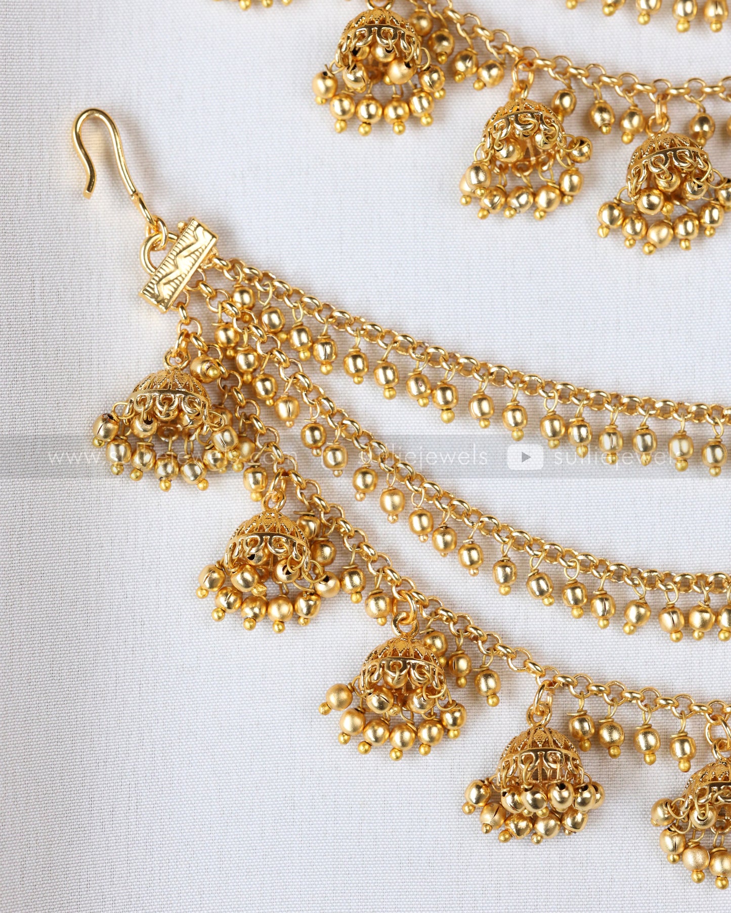 098 - Premium Three Layer Gold Jhumka Ear Chain