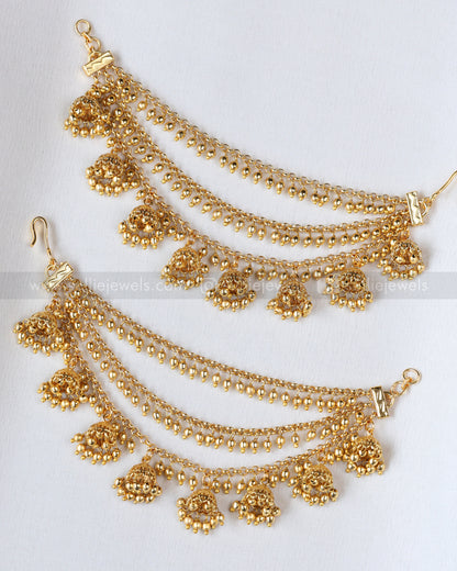 098 - Premium Three Layer Gold Jhumka Ear Chain