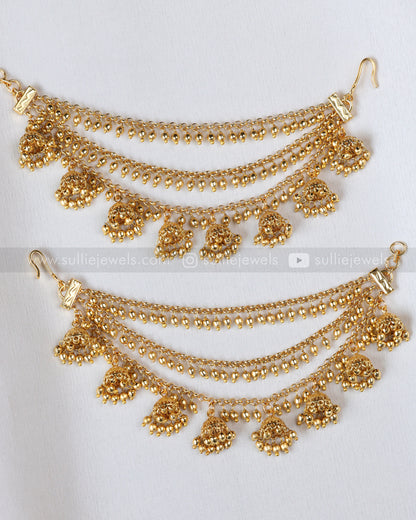 098 - Premium Three Layer Gold Jhumka Ear Chain