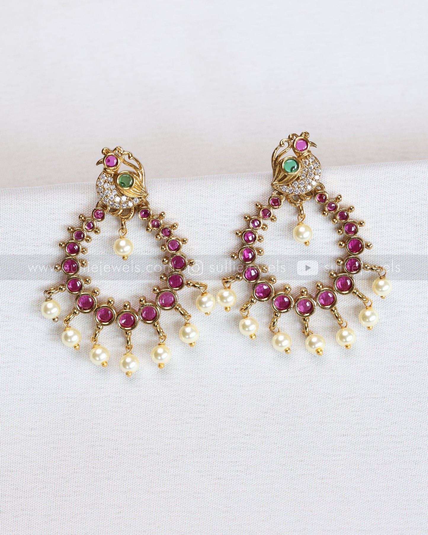 E1259 - Peacock Ruby Pearl Earring
