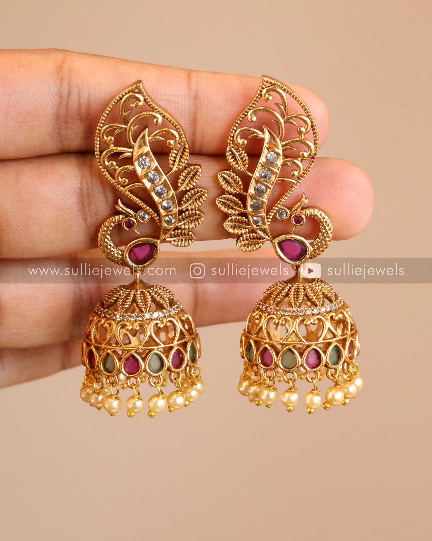 Antique Stone Peacock Jhumka