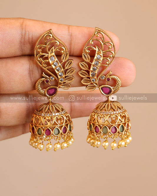 Antique Stone Peacock Jhumka