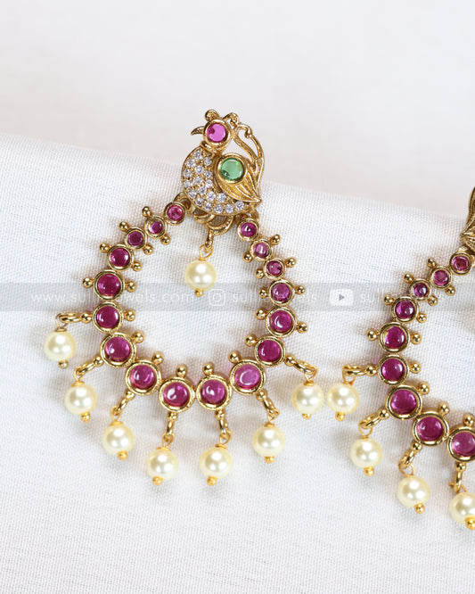 E1259 - Peacock Ruby Pearl Earring
