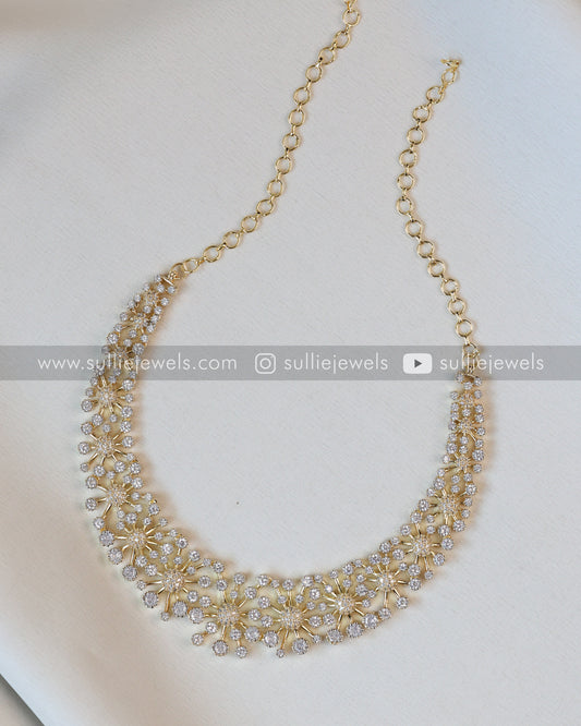 Floral AD Gold Necklace with Earrings
