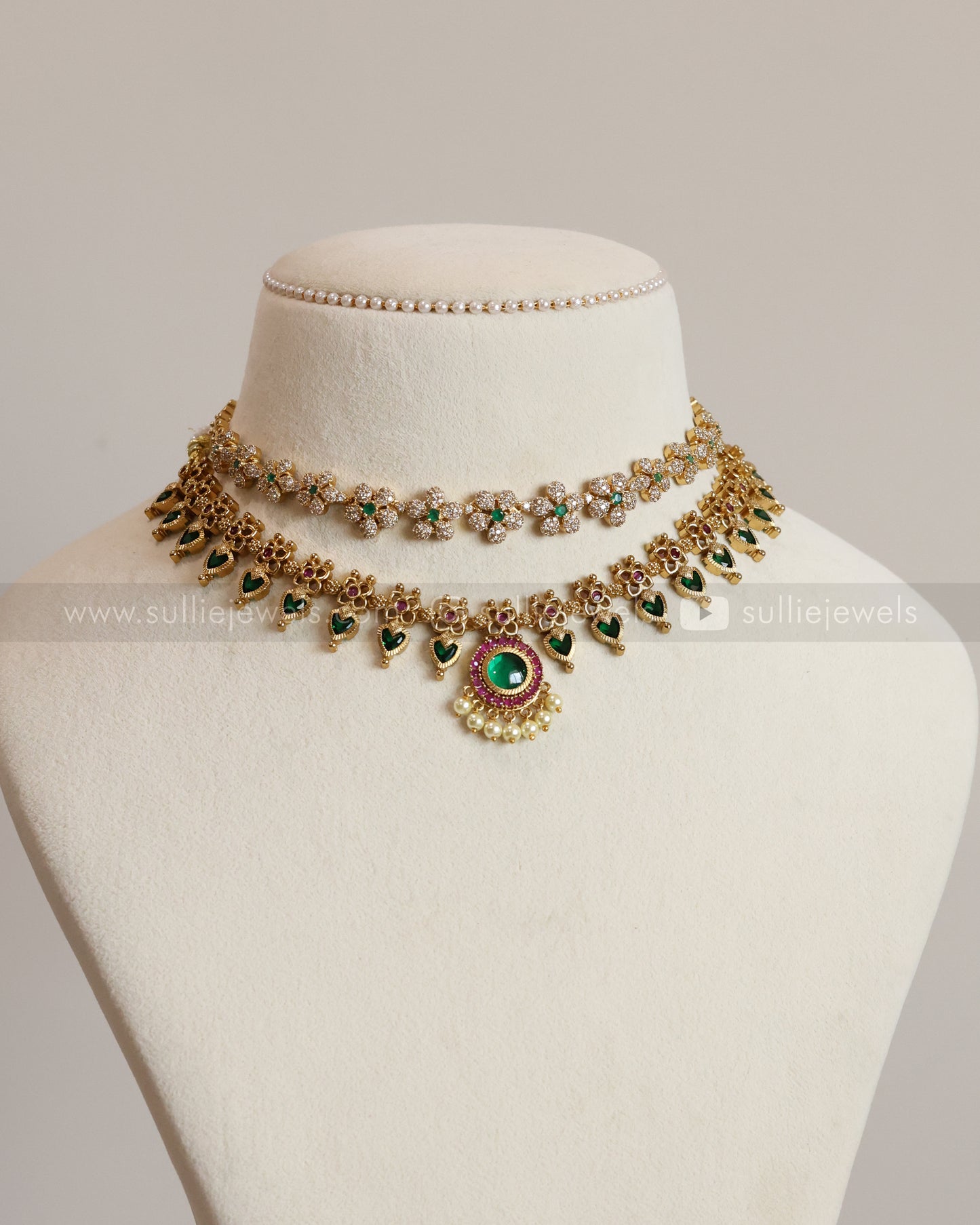 Diamond Flower & Palakka Layered Combo with Earrings