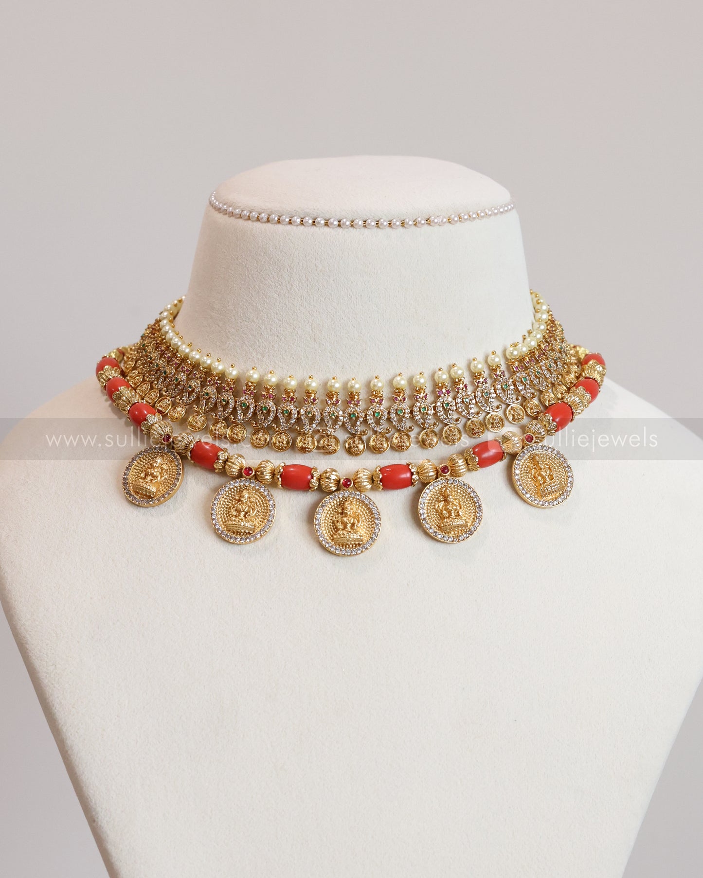 Pearl & Coin Coral Stone Layered Combo