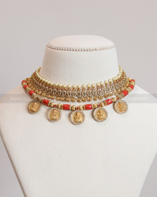 Pearl & Coin Coral Stone Layered Combo