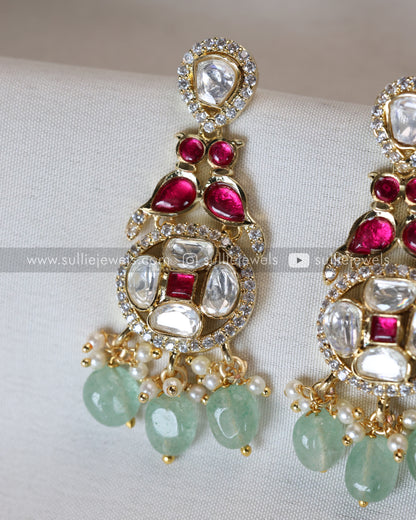 Polki Premium Stone with Mint Beads Choker with Earring