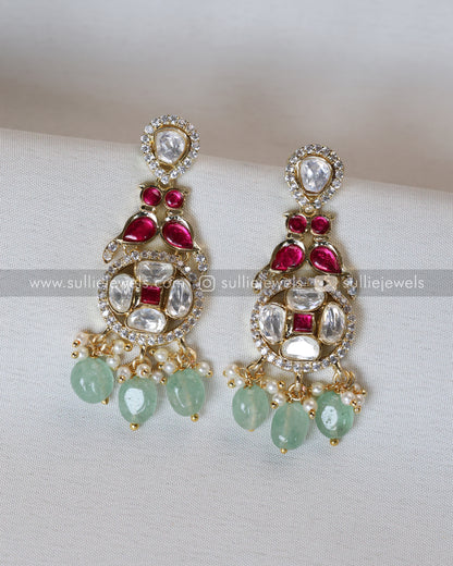 Polki Premium Stone with Mint Beads Choker with Earring