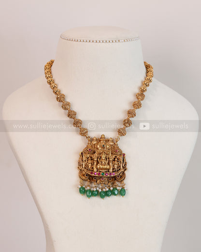 6036 - Lakshmi Copper Gold Green Beads Pendant Chain with Jhumka