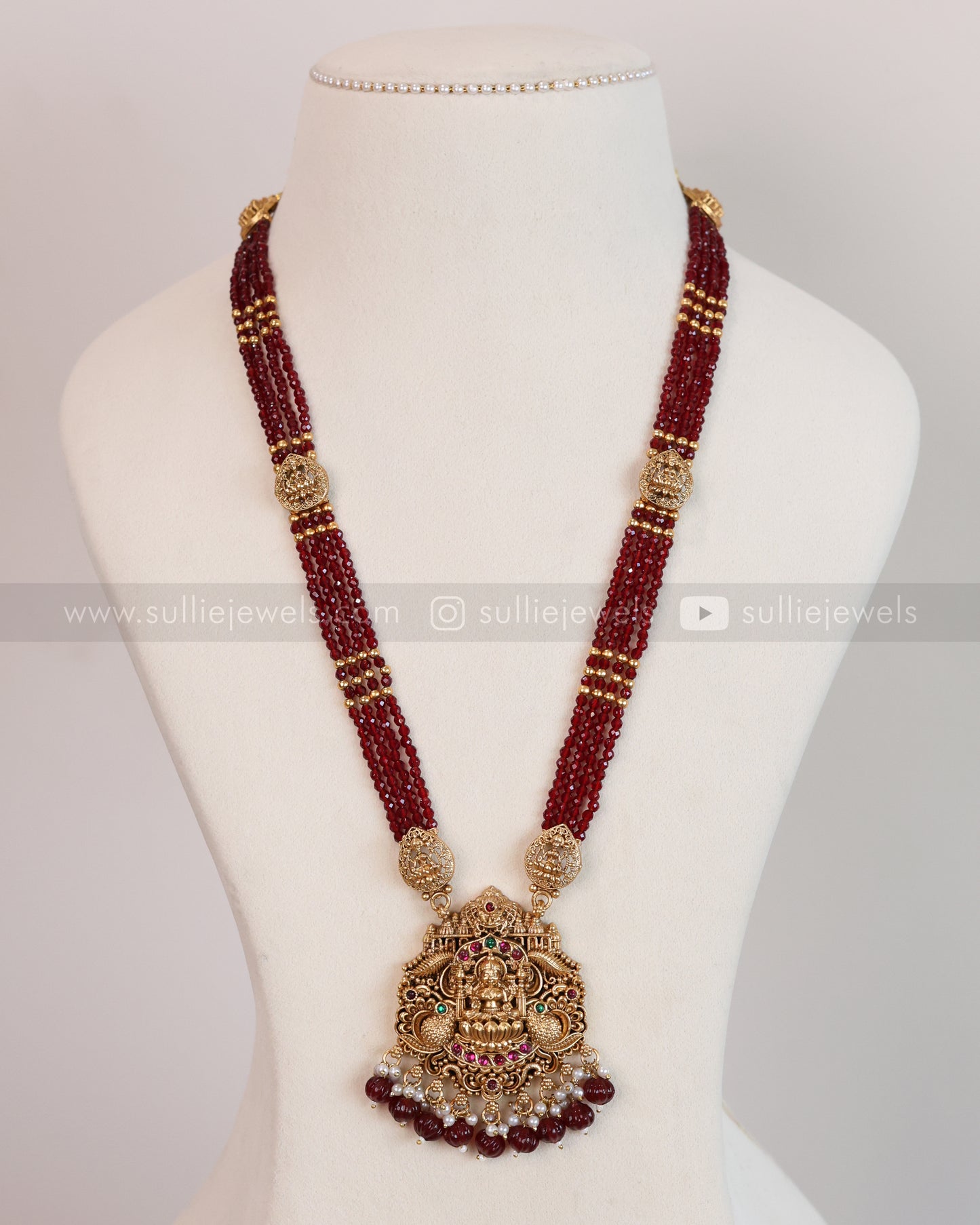 7161 - Sullie Basic - Goddess Pendant Red Haram with Jhumka