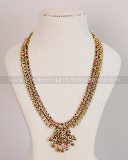 7141 - Premium Coin Goddess Necklace with Jhumka - Gold Beads