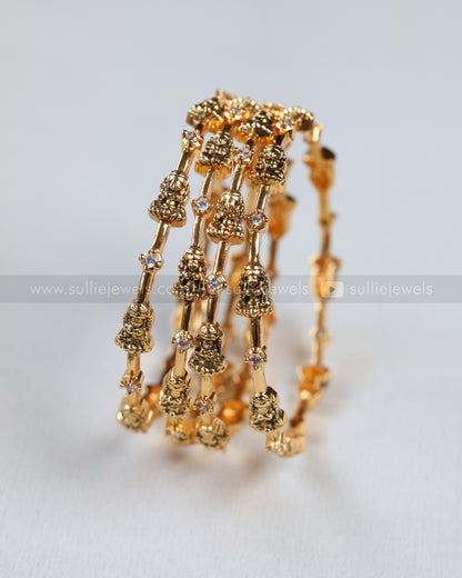 9079 - Lakshmi White Stone Gold Bangle Set of 4