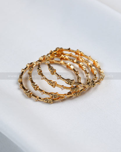 Lakshmi Coral & White Stone Bangle Combo - Set of 6 Bangles
