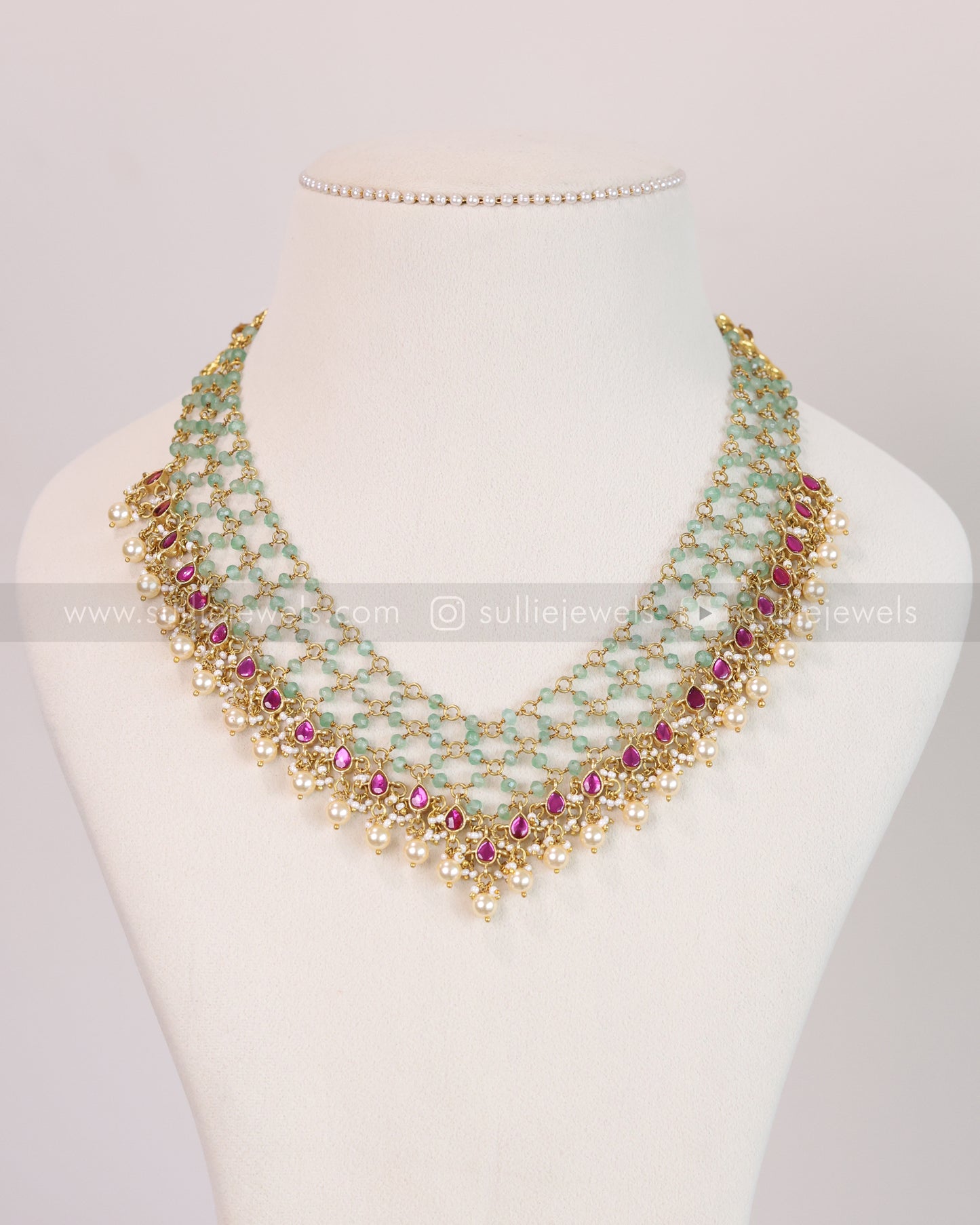 3632 - Jadau Kemp Premium Onyx Layered Haaram with Pearls